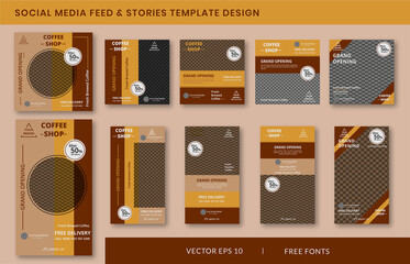 Coffee shop instagram stories and feed post bundle kit promotion template
