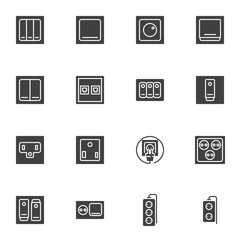 Switches and sockets vector icons set, modern solid symbol collection, filled style pictogram pack. Signs, logo illustration. Set includes icons as electrical plug, power electricity, wall switch