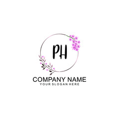 Initial PH Handwriting, Wedding Monogram Logo Design, Modern Minimalistic and Floral templates for Invitation cards