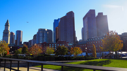 Fototapeta na wymiar Boston Public Garden and Boston city view, Boston, massachusetts,USA