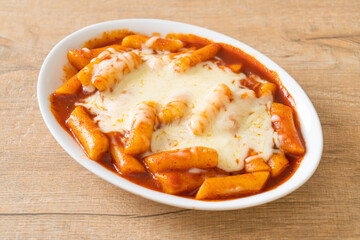 Korean rice cake in spicy Korean sauce with cheese, Cheese Tokpokki, Tteokbokki with Cheese