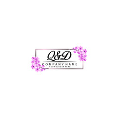 Initial QD Handwriting, Wedding Monogram Logo Design, Modern Minimalistic and Floral templates for Invitation cards