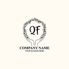 Initial QF Handwriting, Wedding Monogram Logo Design, Modern Minimalistic and Floral templates for Invitation cards