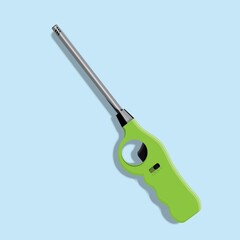 vector illustration long gas lighter in green