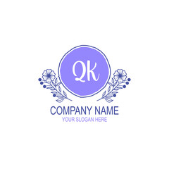 Initial QK Handwriting, Wedding Monogram Logo Design, Modern Minimalistic and Floral templates for Invitation cards