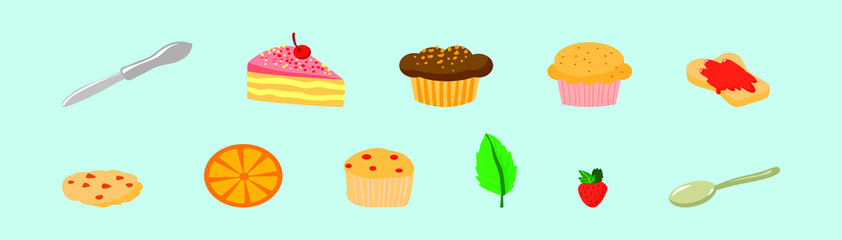 set of cake time cartoon icon design template with various models. vector illustration isolated on background