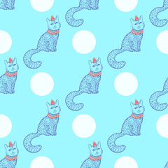 Seamless pattern with cartoon cats, vector illustration © Melek8