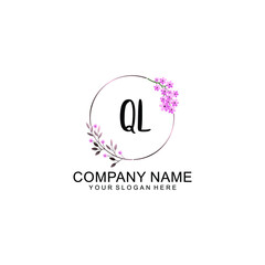 Initial QL Handwriting, Wedding Monogram Logo Design, Modern Minimalistic and Floral templates for Invitation cards