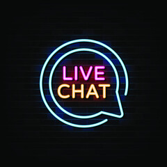 Live chat neon signs vector. Design template neon sign