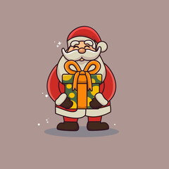 santa claus character holding gift box. cartoon santa claus vector. its suitable for your project design, poster, post card with theme of christmast. christmas character design.