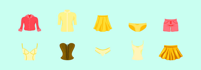 set of women clothing cartoon icon design template with various models. vector illustration isolated on background