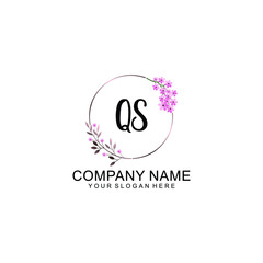 Initial QS Handwriting, Wedding Monogram Logo Design, Modern Minimalistic and Floral templates for Invitation cards