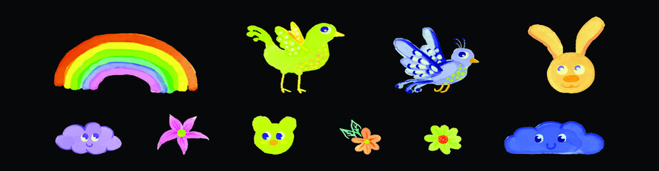 Obraz premium set of watercolor childish cartoon icon design template with various models. vector illustration isolated on background