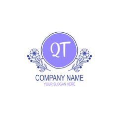 Initial QT Handwriting, Wedding Monogram Logo Design, Modern Minimalistic and Floral templates for Invitation cards