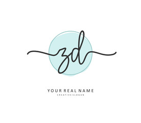 ZD Initial letter handwriting and signature logo. A concept handwriting initial logo with template element.