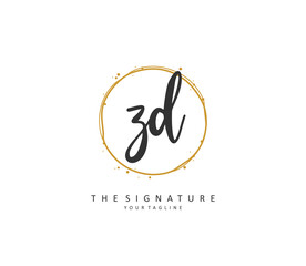 ZD Initial letter handwriting and signature logo. A concept handwriting initial logo with template element.