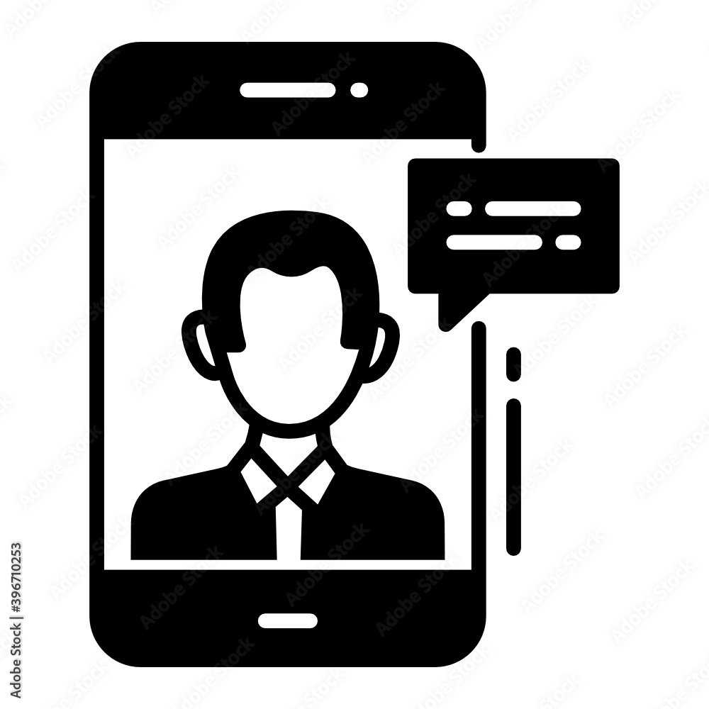 Poster technical support via mobile phone app concept, sale consultant vector glyph icon design, cloud comp