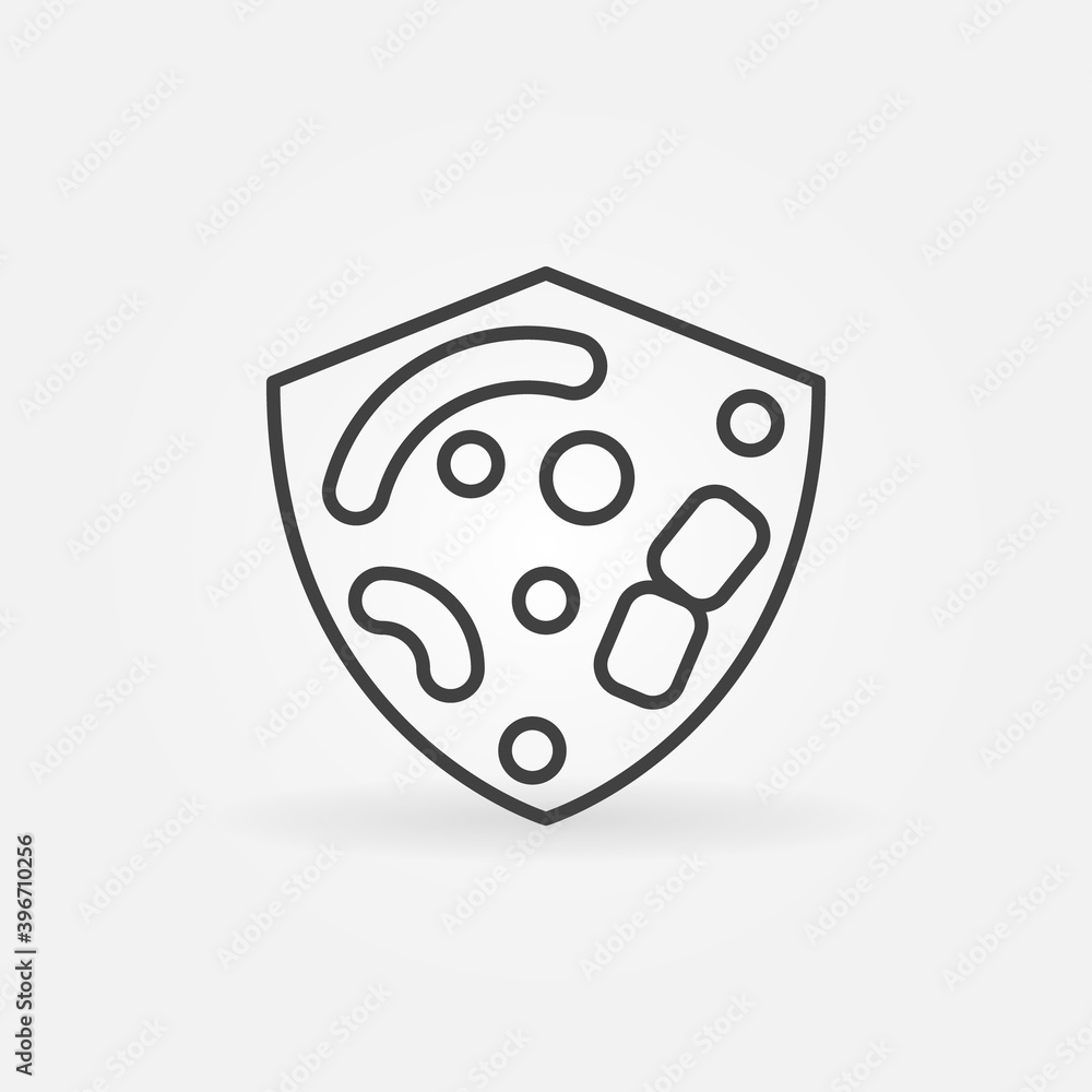 Aufkleber shield with bacteria and germs linear vector concept icon or logo element
