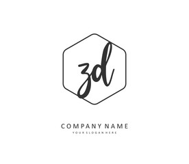 ZD Initial letter handwriting and signature logo. A concept handwriting initial logo with template element.