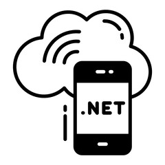 Mobile cloud computing concept, cellphone 5g signal accessing the remote  server vector glyph icon design, Cloud computing and Internet hosting services Symbol on White background 