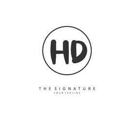 HD Initial letter handwriting and signature logo. A concept handwriting initial logo with template element.