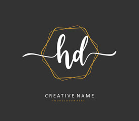 HD Initial letter handwriting and signature logo. A concept handwriting initial logo with template element.