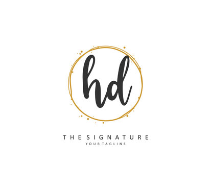 HD Initial letter handwriting and signature logo. A concept handwriting initial logo with template element.