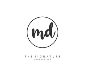 MD Initial letter handwriting and signature logo. A concept handwriting initial logo with template element.