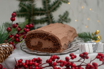 Christmas Yule Log Buche de Noel chocolate cake