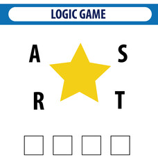 Worksheet for preschool kids.Words puzzle educational game for children. Place the letters in right order. Cute illustration of logic puzzle game for study English. Find the correct places	