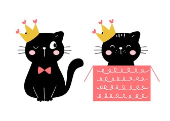 Draw princess black cat for happy birthday.