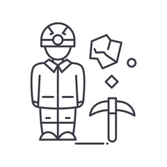 Miner icon, linear isolated illustration, thin line vector, web design sign, outline concept symbol with editable stroke on white background.