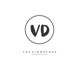VD Initial letter handwriting and signature logo. A concept handwriting initial logo with template element.