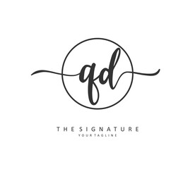 QD Initial letter handwriting and signature logo. A concept handwriting initial logo with template element.
