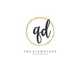 QD Initial letter handwriting and signature logo. A concept handwriting initial logo with template element.