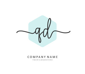 QD Initial letter handwriting and signature logo. A concept handwriting initial logo with template element.