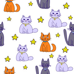 Seamless pattern with cartoon cats, vector illustration © Melek8
