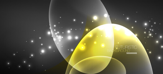 Neon ellipses abstract backgrounds. Shiny bright round shapes glowing in the dark. Vector futuristic illustrations for covers, banners, flyers and posters and other