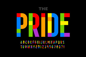 Fototapeta na wymiar LGBTQ rainbow flag colors pride font, alphabet letters and numbers vector illustration