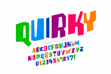 Quirky playful style childish font, alphabet letters and numbers vector illustration