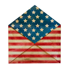 Obraz premium Beautiful postal envelope painted in the national colors of the American Flag. Closeup, no people, texture. Congratulations for family, relatives, friends and colleagues