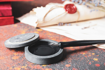 Nib pen and ink on grunge background