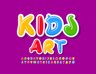 Fototapeta na wymiar Vector colorful sign Kids Art. Bright creative Font. Handwritten Alphabet Letters and Numbers set