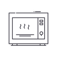 Microwave oven concept icon, linear isolated illustration, thin line vector, web design sign, outline concept symbol with editable stroke on white background.