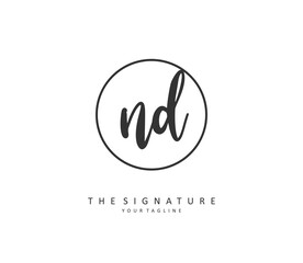 ND Initial letter handwriting and signature logo. A concept handwriting initial logo with template element.