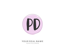 PD Initial letter handwriting and signature logo. A concept handwriting initial logo with template element.