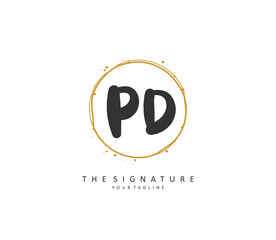 PD Initial letter handwriting and signature logo. A concept handwriting initial logo with template element.