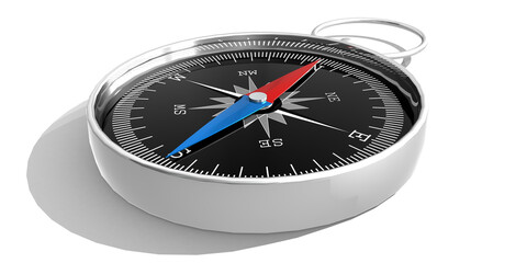 Detail of compass with blue and red needle