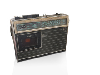antique radio on white background, object, technology, copy space