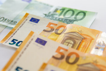 Euro banknotes isolated over white with clipping path
